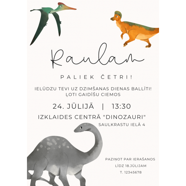 Ielūgums "Dinozauri"